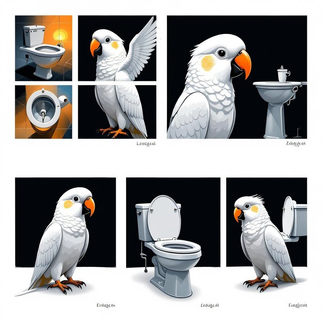 Un pappagallo con un corpo di WC