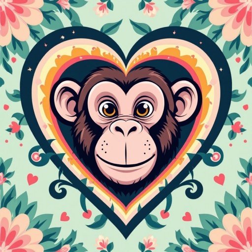 Cuore con testa di scimmia rosa