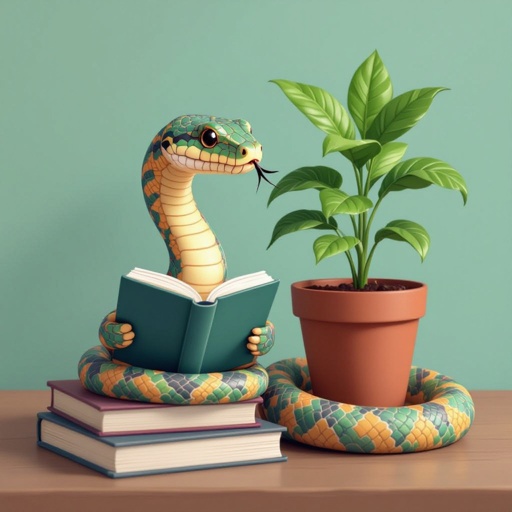 Snake with a book and a plant