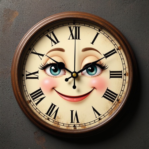 Clock with eyes and smiley mouth