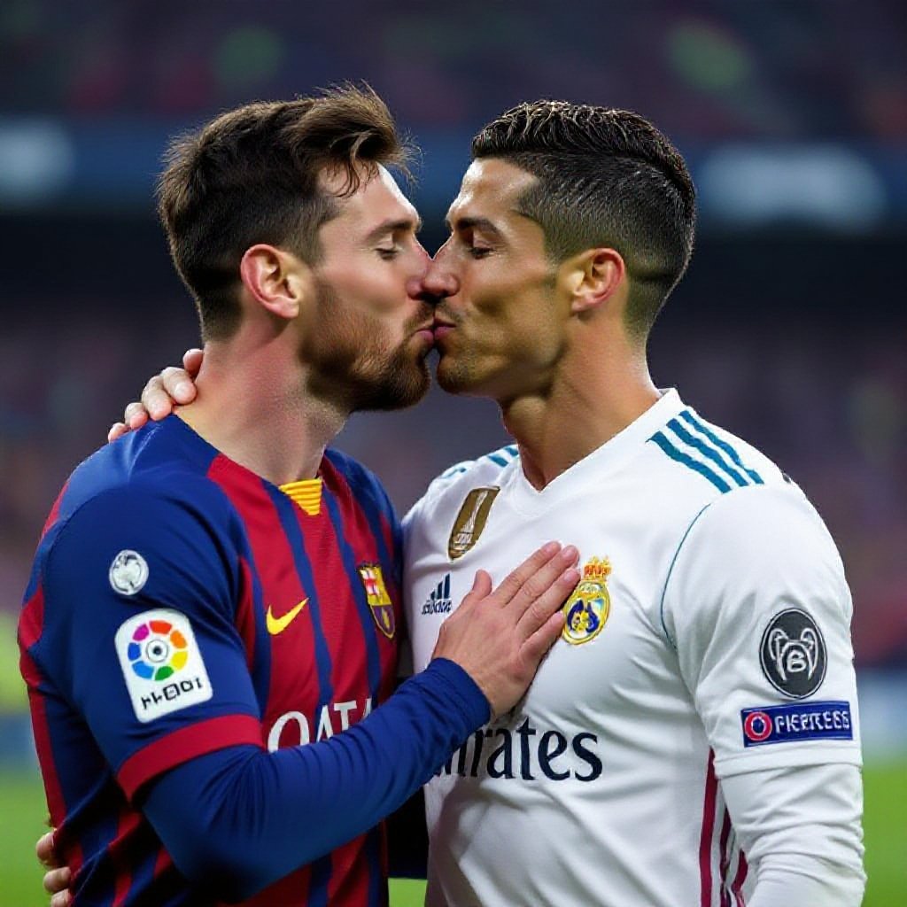 Messi besándose con cristiano Ronaldo