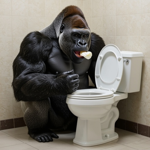 A fat gorilla eating a toilet