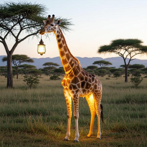 A giraffe with a lamp