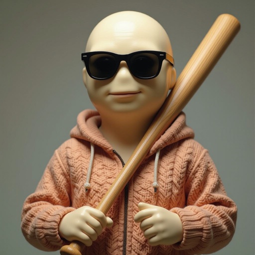 Uma sopa de óculos escuros e com um taco de baseball na mão humanoide
