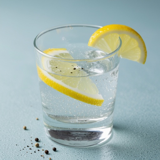 A glass with a little lemon and pepper