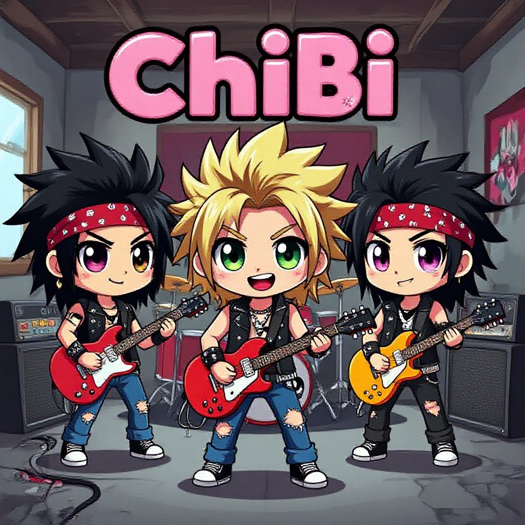 Make a hair metal band in the garage and the style of Gacha Life