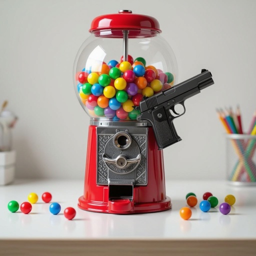 Gumball machine with a gun
