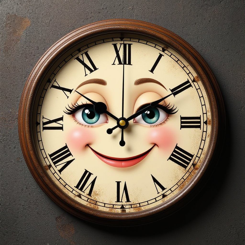 Clock with eyes and smiley mouth