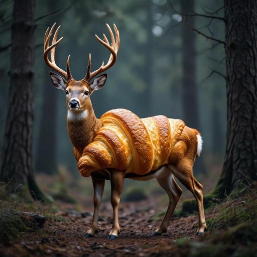 Deer with croissant body 4 deer leg in woods