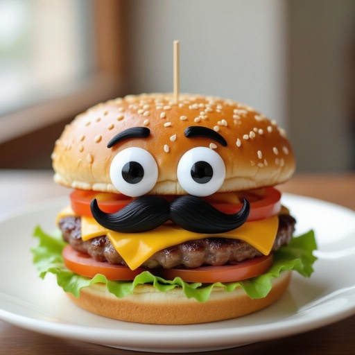 Burger with face and mustache