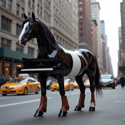 Horse with piano body wear 2 boots in city