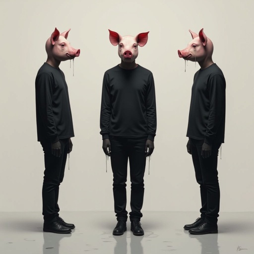 Black with a pig head crying