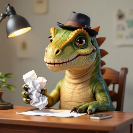 Dino with paper