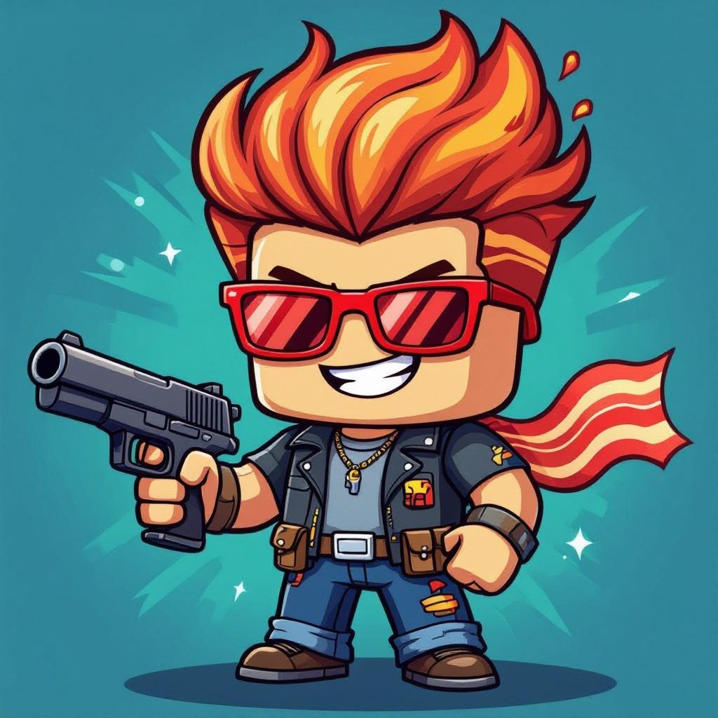 Roblox bacon hair with a gun and red glasses