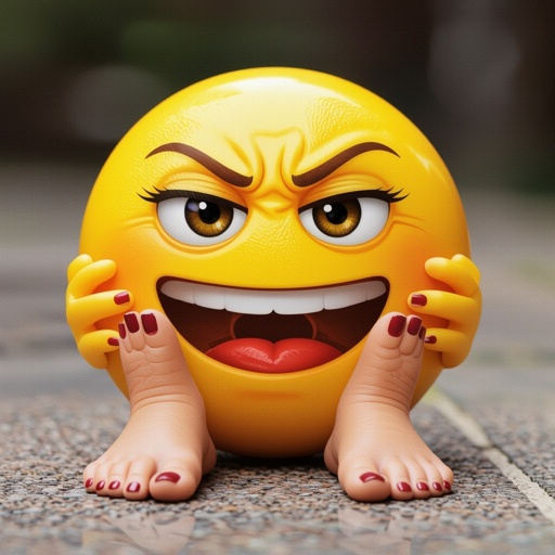 Evil emoji with human foot legs