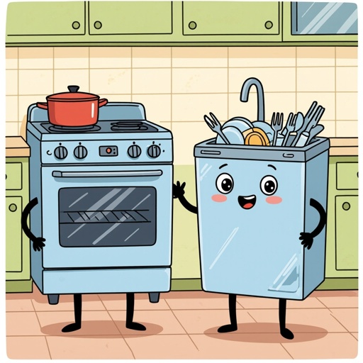 Forno e lavastoviglie vivi e seri con gambe 
