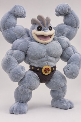Gray muscular cartoon creature flexing in a superhero pose, 3D rendered style
