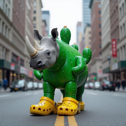 Rhino with cactus body 4 wear crocs in city