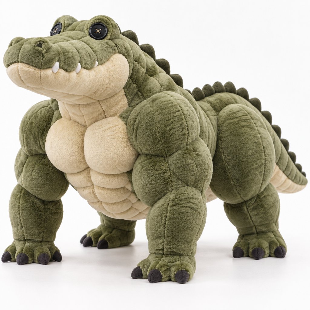 Green cartoon crocodile standing upright in a simple 3D style against a white background.