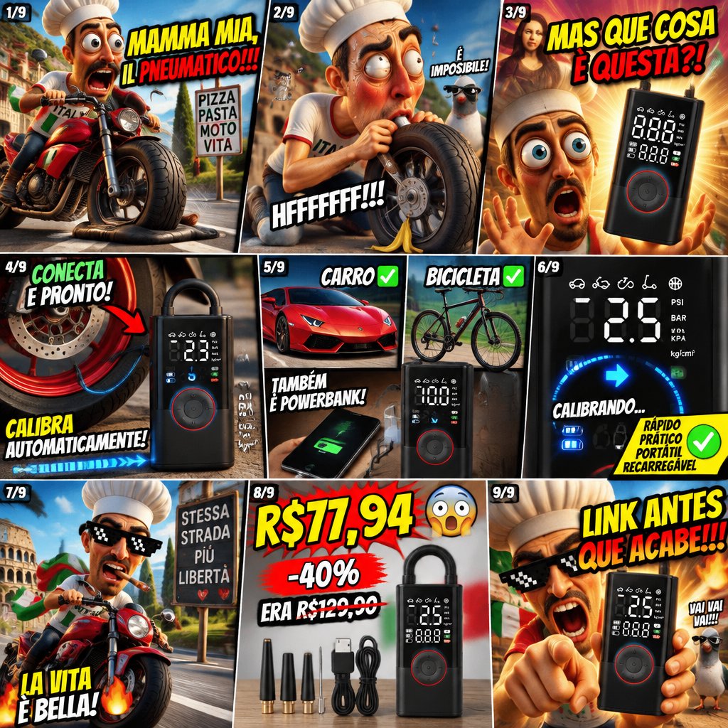 Colorful comic-style collage showing a person, gadgets, motorcycle, and promotional text.
