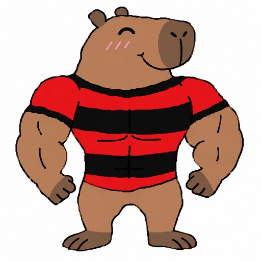 Cartoon capybara wearing a red and black striped shirt.