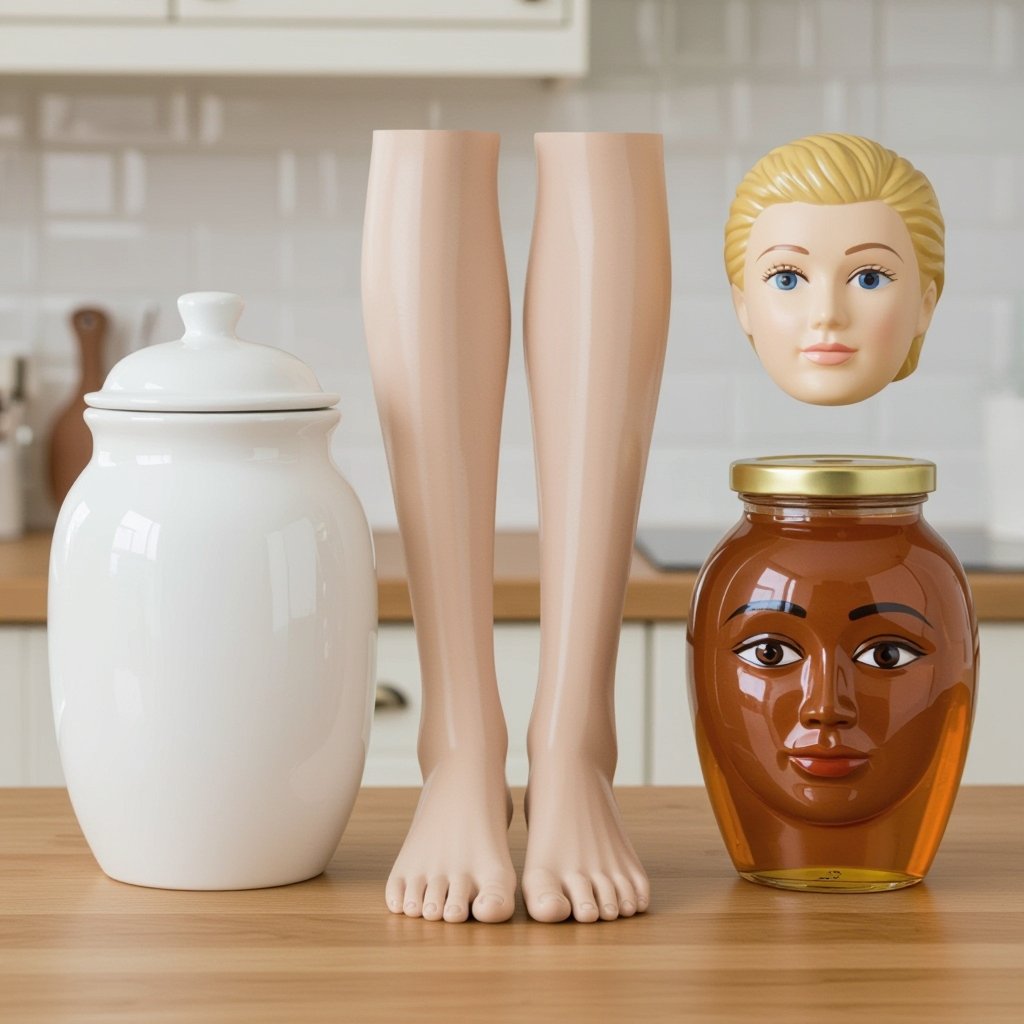 Salt jar 2 human leg human fead and honey jar 2 human leg human face in kitchen