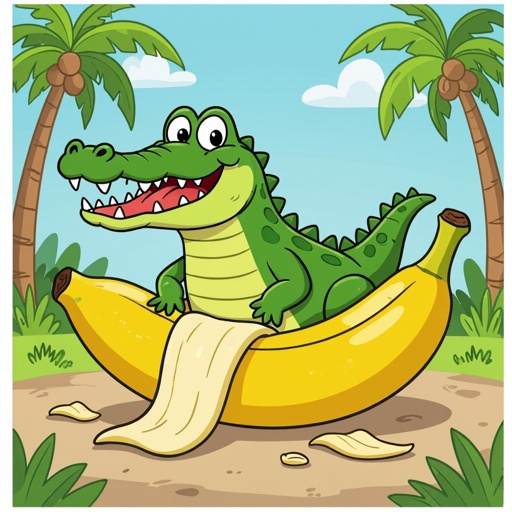 Un coccodrillo dentro una buccia di banana