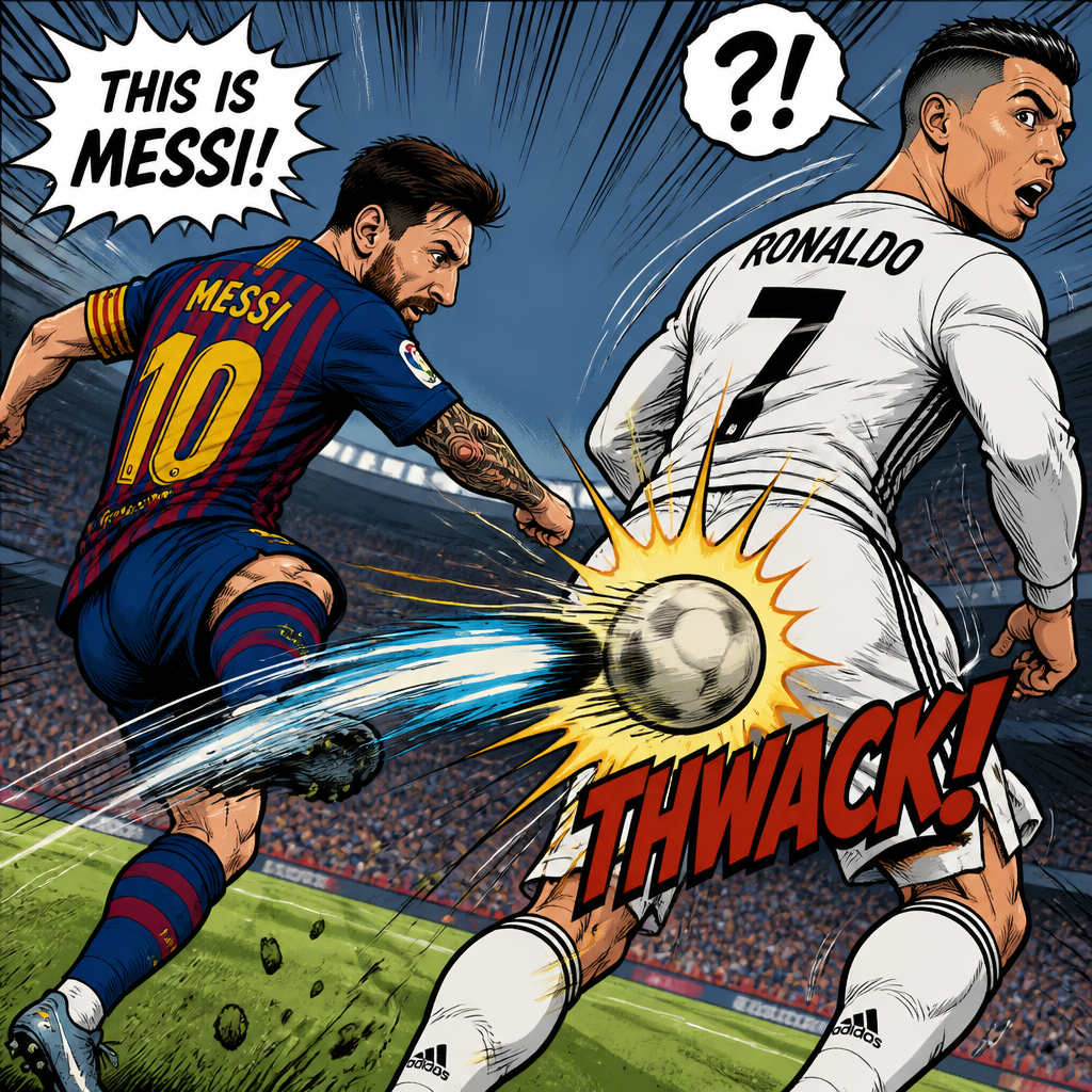 Messi kicks. Ronaldo’s but