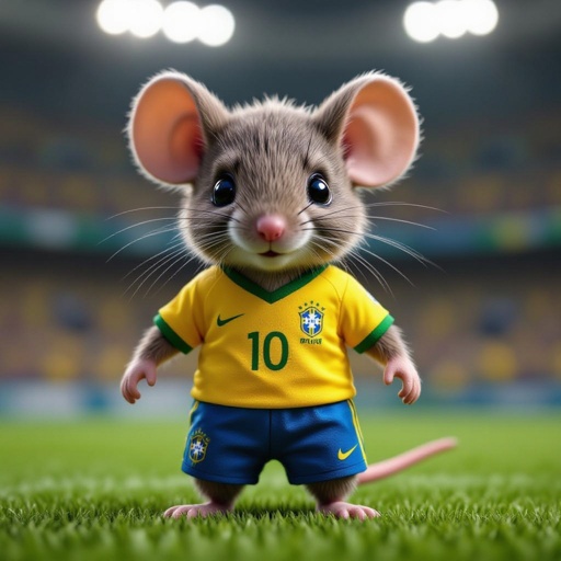 Um rato jogador de futebol com a camisa do Brasil