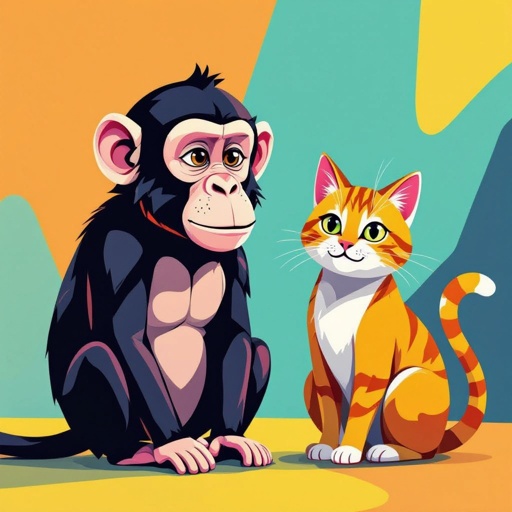 A monkey and a cat 