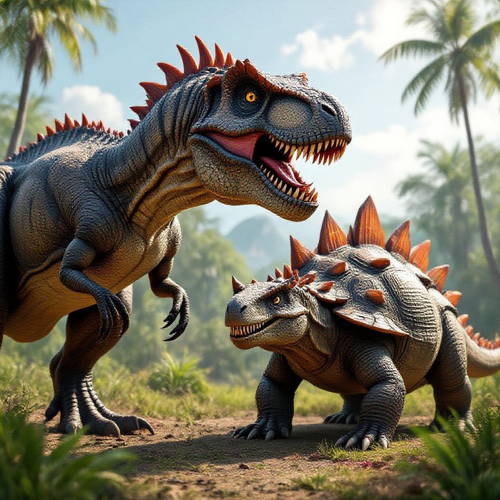 Faça uma junção de tiranossauro Rex com espinossauro e anquilossauro