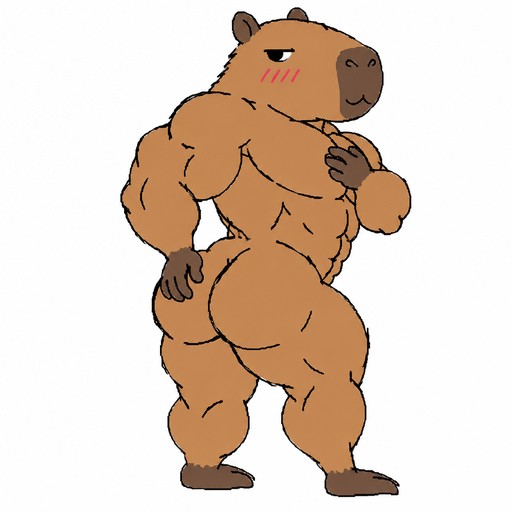 Cartoon capybara character posing with one hand raised, on a white background