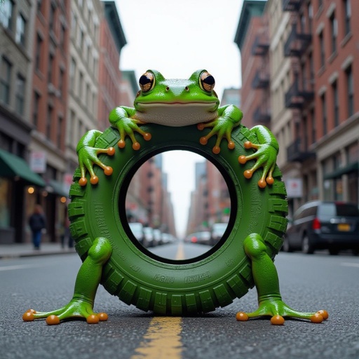 Frog tire body 2 human leg in city