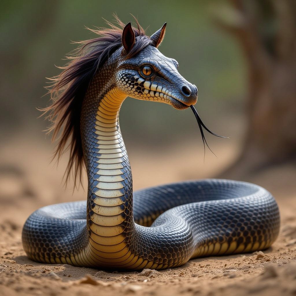 Un serpente con la testa di un cavallo