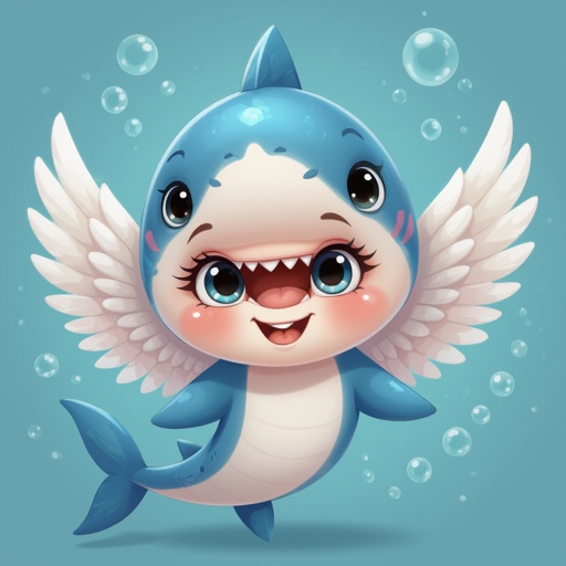 Baby shark girl with cute face And wings