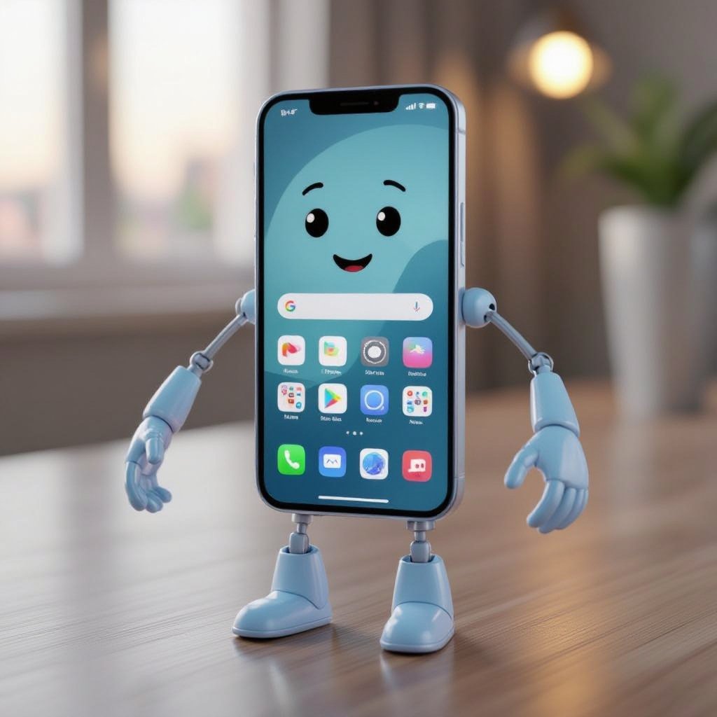 Um celular com braço e pernas