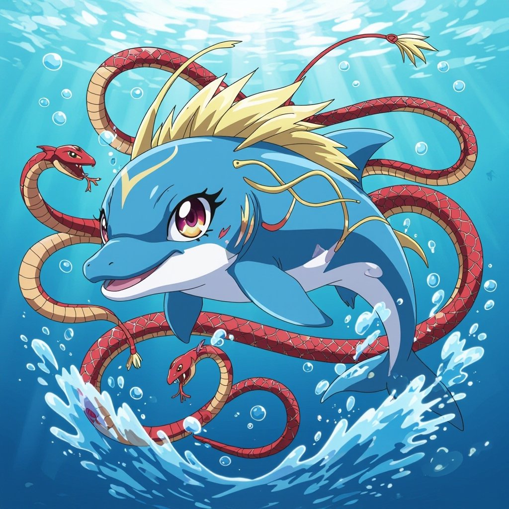 Un drago delfino armato di serpenti