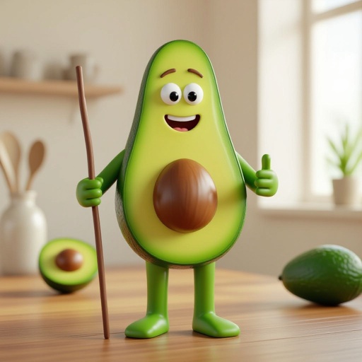 Avocado man holding a stick