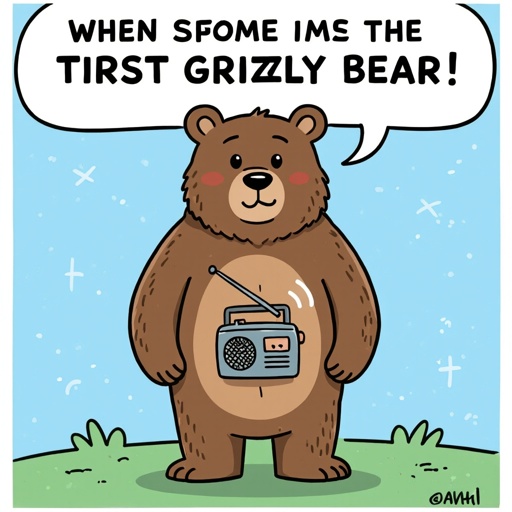 Grizlly bear mixed with radio belly on his belly