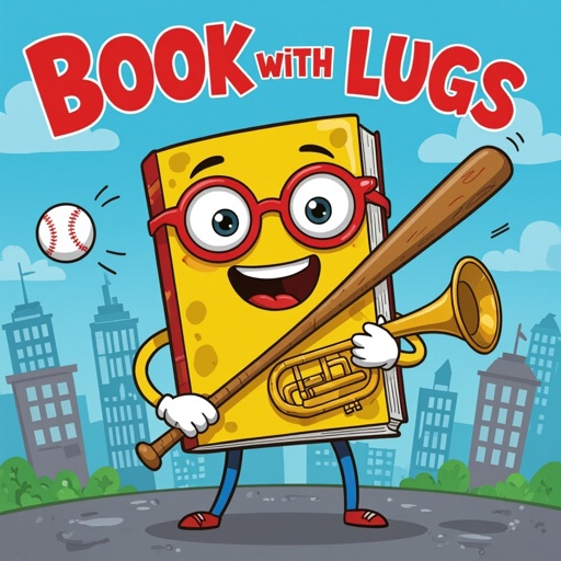 Book 2 red eye wear glasses 2 arm and 2 leg with baseball bat and horn in city