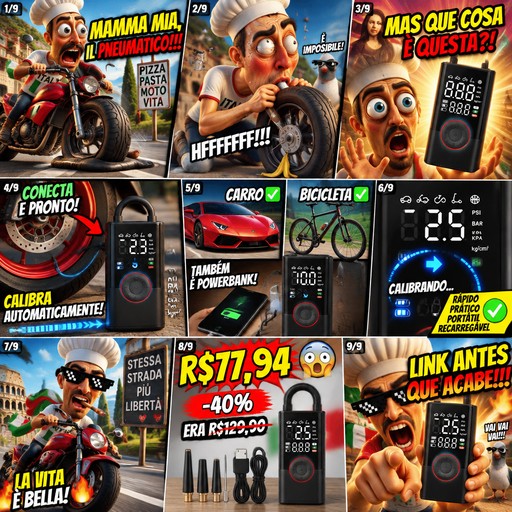 Colorful comic-style collage showing a person, gadgets, motorcycle, and promotional text.