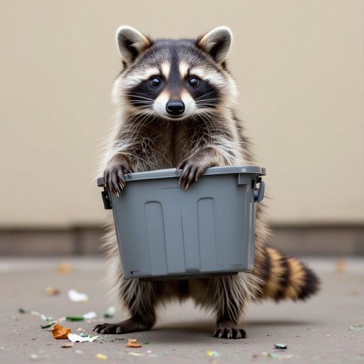 Racoon with a trash can
