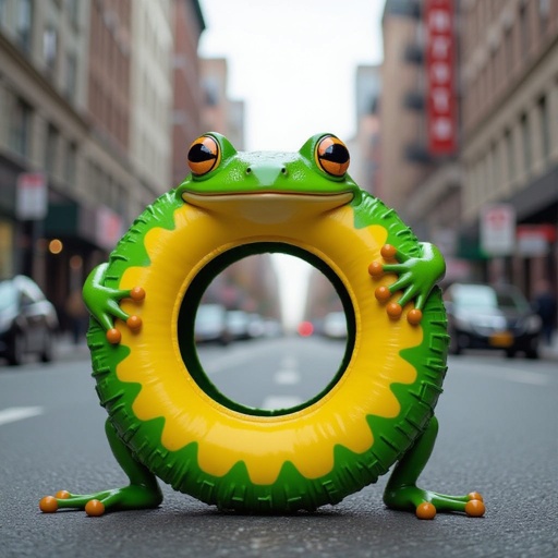 Frog tire body 2 human leg in city