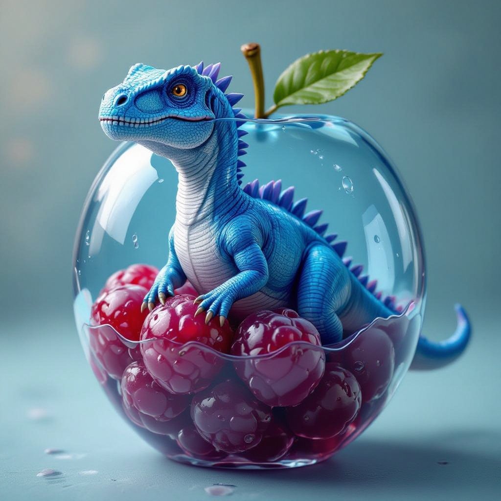 A blue dinosaur in a blue raspberry