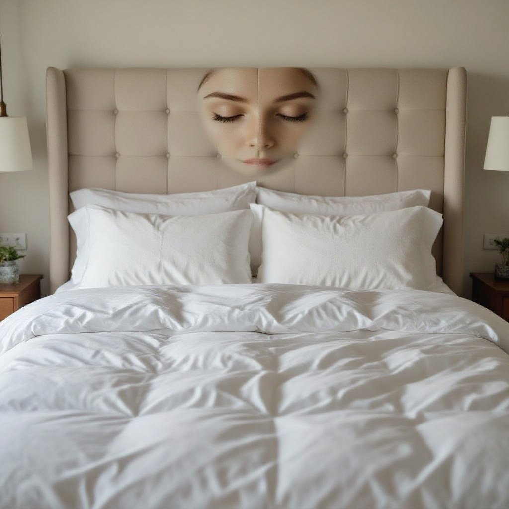 A bed mixed with a human face