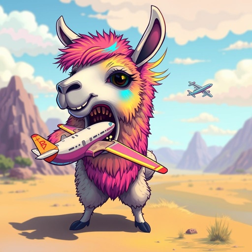 Un lama muscoloso e mangia un aeroplano