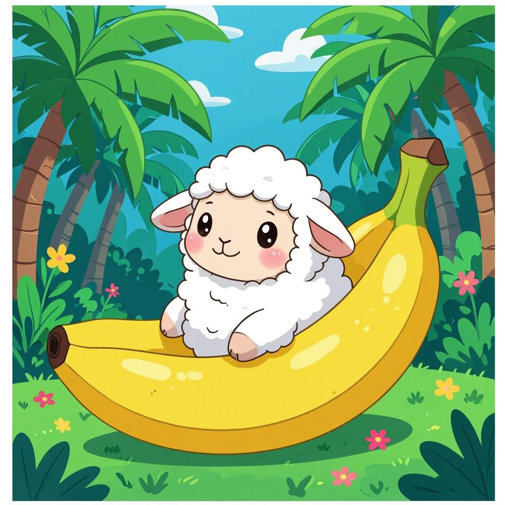 A sheep in a banana