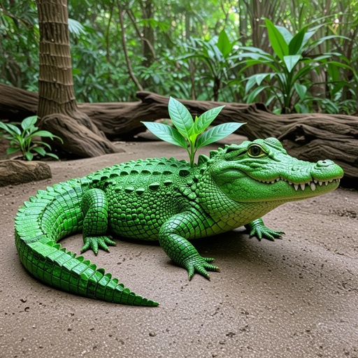 A alligator that has a plant as his body