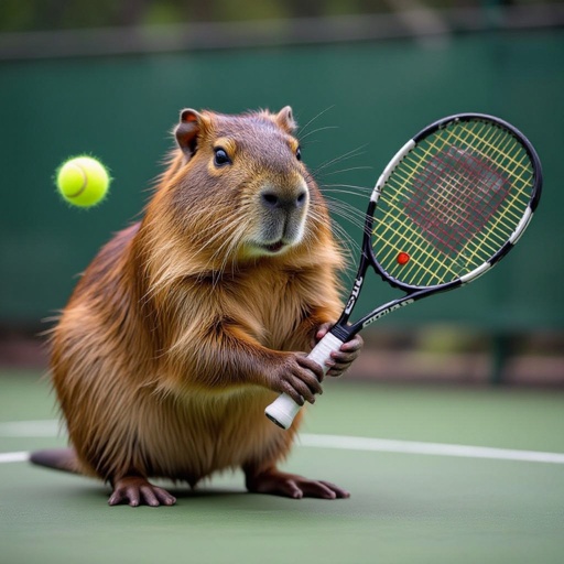 Una capibara jugando tenis 