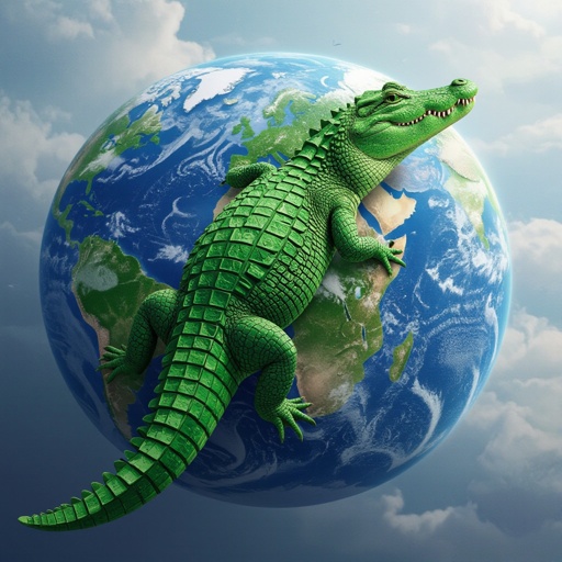 A alligator that has a planet as his body